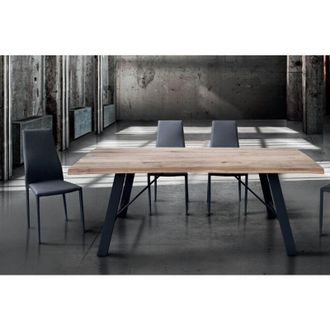 Milani Home GREGORY - tavolo da pranzo moderno in acciaio e legno Spessore 4 cm