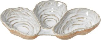 Two's Company Artisanal Reactive Glaze 3-Section Oyster Shell Tidbit Dish / Tray