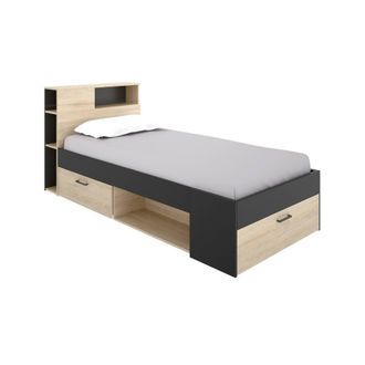 Dmora Dmora - Cama Infantil Cristallo, Cuna Para Dormitorio Con Cabecero, Estructura Para Cama Individual Con Caj&oacute;n Y Baldas, 218x99h96 Cm, Roble Y Antracit