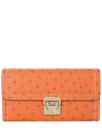 Tiffany & Fred Classic Ostrich-Embossed Leather Wallet