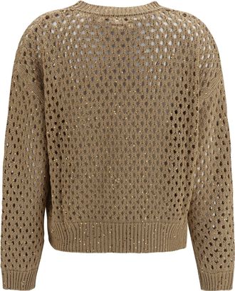 Max Mara Womens Open-Knit Cotton Sweater With Sequins Camel T-Shirts & Jerseys