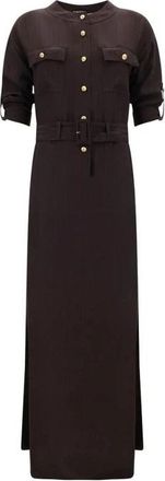 Tom Ford Lange jurk met verstelbare tailleband en knopen aan de voorkant - Dames - Maxi kleedjes - Bruin - 2XS - Kleedjes