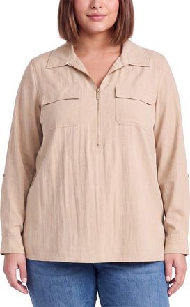 Anne Klein Plus Half Zip Collar Shirt