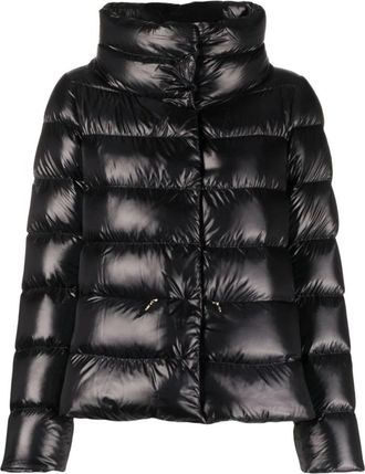 Herno Zwarte Gewatteerde Trechterhals Pufferjas - Dames - Winterjassen - Zwart - XL - Katoen - Jassen