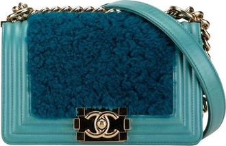 Chanel Pre-owned Small Shearling Boy Flap - Dames - Vintage Schoudertas - Blauw - ONE Size - Leer - Vintage