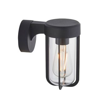 Loops Matt Black Outdoor Wall Light with Clear Glass Shade - IP44 Rated - LED Bulb