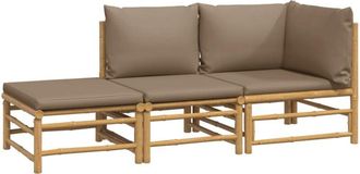 vidaXL Vidaxl - Set De Muebles De Jard&iacute;n 3 Piezas Bamb&uacute; Y Cojines Gris Taupe