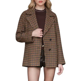 Avec Les Filles Relaxed Plaid Raglan Double Breasted Short Coat in Heritage Plaid at Nordstrom Rack, Size Large