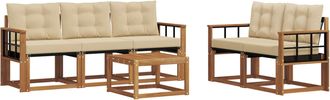 vidaXL Conjunto De Sof&aacute;s De Exterior 6 Uds. Natural Y Beige Vidaxl