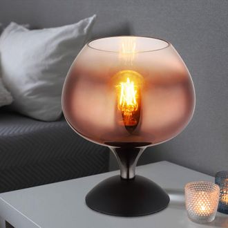Globo Lighting Lampada da tavolo in vetro rame lampada da tavolo retro lampada da comodino nero cromo, metallo, attacco E27, DxH 15x20,5 cm