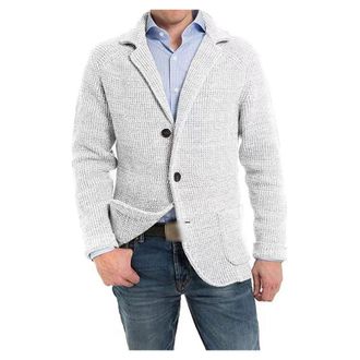 Generic Mens Cardigan Sweater Notch Lapel Button Down Cardigan Side Pockets Solid Color Sweater Jacket White