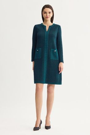 Ming Wang Split V Neck Jacquard Knit Dress in Deep Teal at Nordstrom, Size Xx-Small