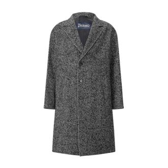 Herno Gerecyclede wollen jas met visgraatpatroon - Heren - Mantel - Zwart - M - Wol - Jassen