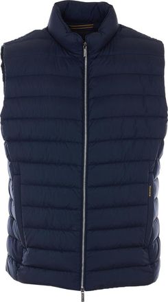 Moorer Dark Blue Calaf Vest With Frontal Zip Closure
