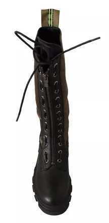 Ga&euml;lle Paris Black Green High Combat Boots Lace Up Military Womens Shoes (Pre-Owned)