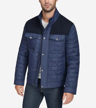 Cole Haan Mens Triangle Quilted Vest - Blue Size Medium