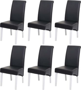 Hhg Hhg - Lote De 6 Sillas De Comedor Silla De Cocina Silla M37, Cuero, Negro, Patas Blancas