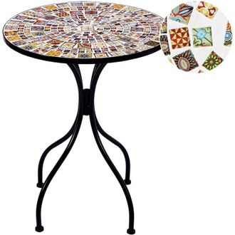 Beliani Tavolo da balcone in metallo nero con piano in mosaico 60 cm Casario