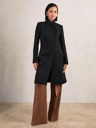 Reiss Black Petite Wool-blend Wrapover Mid-length Coat, 6