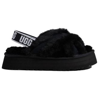 UGG Disco Cross Slide Fur Leather Womens Slingbacks Sandals - Black - Size:UK 6