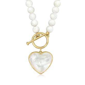Ross-Simons Mother-Of-Pearl Heart Toggle Necklace in 18kt Gold Over Sterling