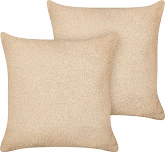 Beliani Beliani - Conjunto De 2 Cojines Decorativos De Boucl&eacute; Con Relleno Funda Extra&iacute;ble 45 X 45 Cm Beige Arena Leuzea