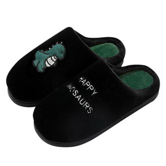 Generic Winter Cozy Dinosaur Themed Winter Indoor Slippers for Men with Sole Design and Full Size Range Comfort (Black, 5. 5)