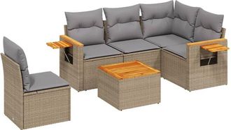 vidaXL Vidaxl - Juego De Sof&aacute;s Jard&iacute;n Con Cojines 6 Pzas Rat&aacute;n Sint&eacute;tico Beige