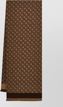 Ferragamo wool logo-pattern fringed scarf