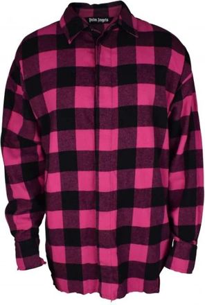 Palm Angels Check Print Logo Shirt - Heren - Casual Overhemden - Roze - M - Katoen - Overhemden