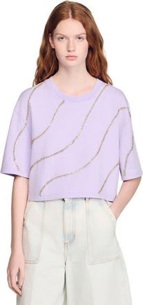 Sandro Rhinestone cropped T-shirt in Mauve at Nordstrom, Size X-Small