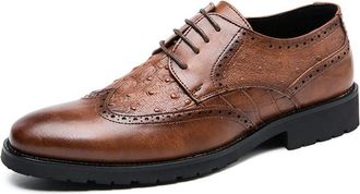 Generic Oxford Formal Shoes for Men Lace Up Wing Tip Patchwork Derby Shoes Leather Anti-Slip Rubber Sole Block Heel Prom(Brown,6.5 UK)