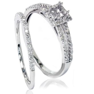 Pompeii3 3/8CT Split Shank Princess Cut Halo Engagement Ring Set Setting 14K White Gold Size Selectable