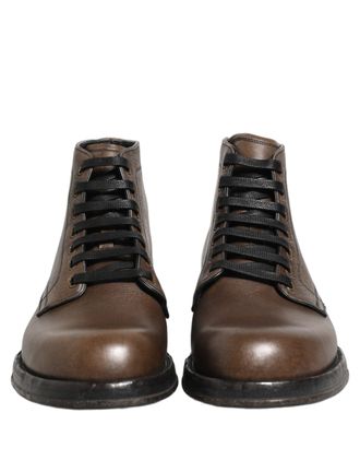Dolce & Gabbana Brown Perugino Leather Men Ankle Boots Shoes Horse