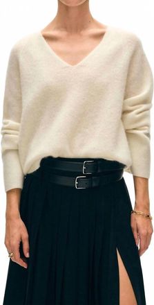 White + Warren Brushed Cashmere V-Neck Top In Ivory