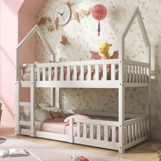 Matteo Bunk Bed, Twin Sleeper Bed with Ladder in White | Size: Single