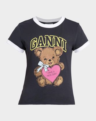 Ganni Cotton-Jersey Logo Ringer Tee