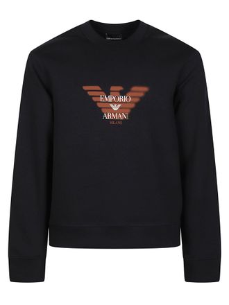 Emporio Armani Black Signature Logo Ribbed Cotton-Blend Sweatshirt