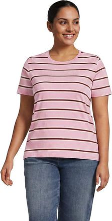 Lands End Supima Cotton Crew Neck T-Shirt in Sea Salt Pink/ginger Stripe at Nordstrom, Size 1X