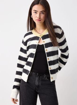 Twik Womens Striped boucl&eacute; knit Cardigan Sweater