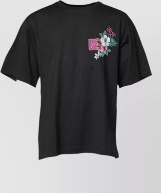 Dolce & Gabbana floral-print logo-print cotton crew-neck t-shirt