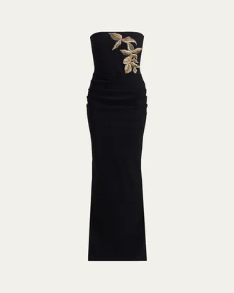 La Petite Robe Di Chiara Boni Nitra Strapless Bead Applique Column Gown