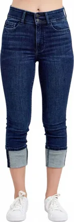 Judy Blue Womens Ella Double Waist Cuff Capri Jeans In Dark Blue