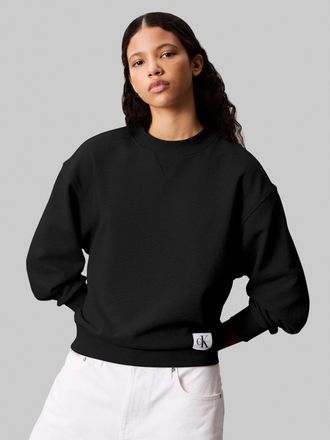 Calvin Klein Jeans Sweatshirt CALVIN KLEIN JEANS A- LS BADGE LOGO TERRY CREW NK, Damen, Gr. XXS (34), schwarz, Sweatware, Obermaterial: 100% Baumwolle, unifarben, normal