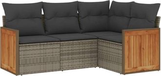 vidaXL Set De Sof&aacute;s De Jard&iacute;n 4 Pzas Y Cojines Rat&aacute;n Sint&eacute;tico Gris Vidaxl