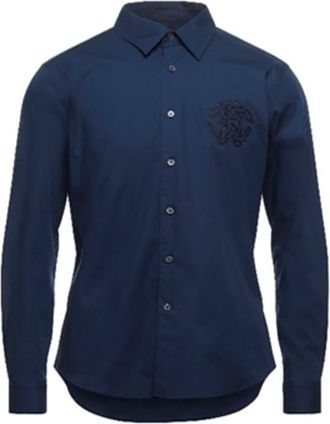 Roberto Cavalli Mens Dark Navy Slim Fit RC Logo Cotton Poplin Shirt, Brand Size 50 (US Size 40)