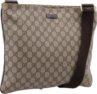 Gucci Zip Top Messenger Gg Coated Canvas Beige Canvas Handbag (Pre-Owned)