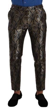 Dolce & Gabbana Zilveren Gouden Jacquard Heren Trouser Dress Pants