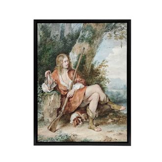 Artery8 Resting Hunter with Partridge by a Tree Schouman Framed Canvas Art | Size: W24 x H32