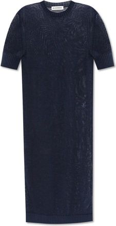 Jil Sander Kleedjes, Dames, Blauw, S, Katoen, Katoenen jurk met geborduurd logo